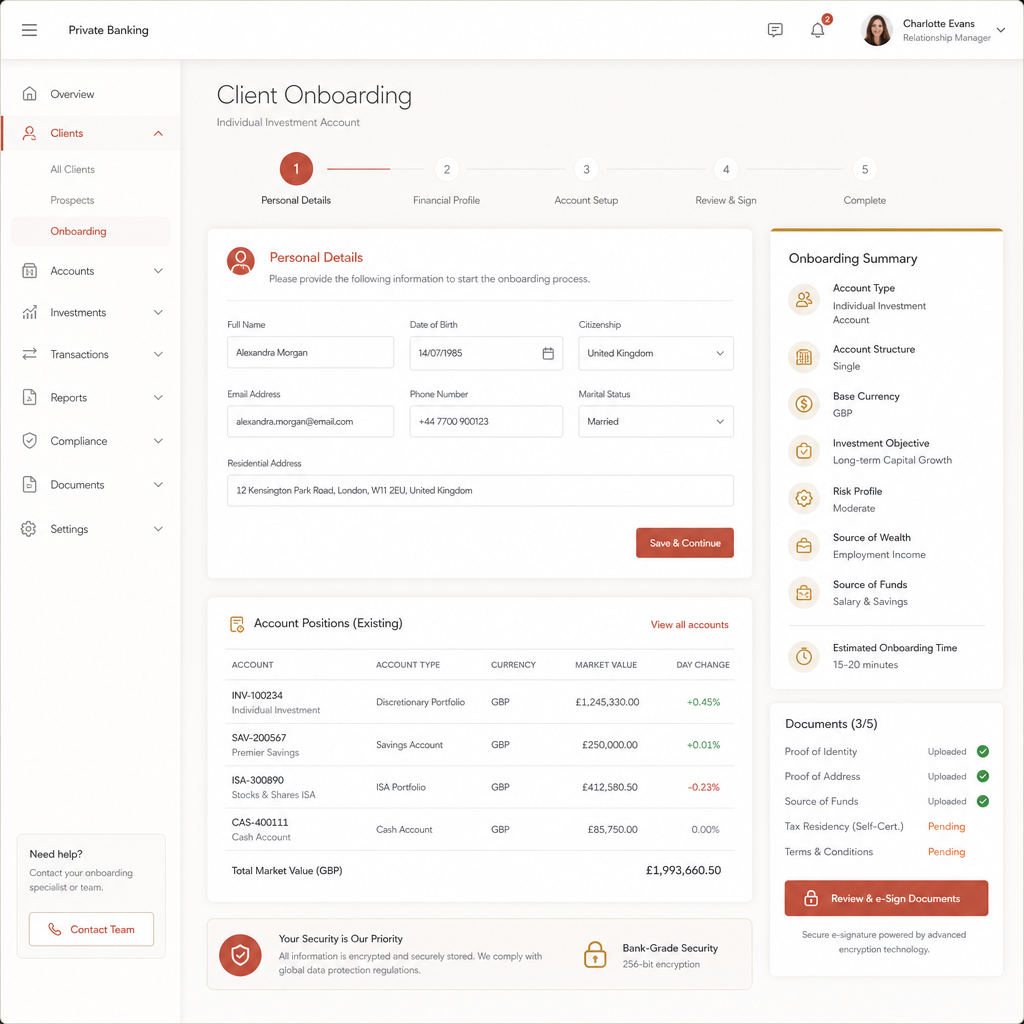 Credit Suisse online banking interface